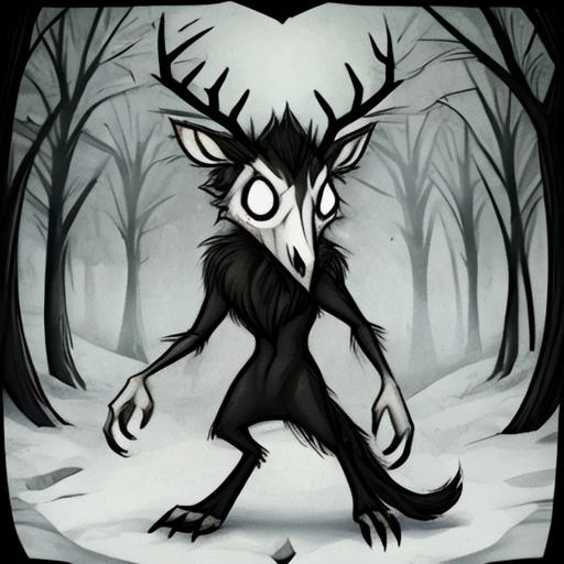 Wendigo, inside a dark cave, glowing eyes, screaming 