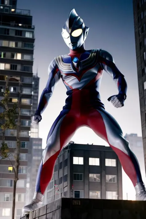 masterpiece, best quality, 1boy, alien, male focus, solo, 1boy, tokusatsu,full body, (giant), railing, glowing eyes, glowing, from below , white eyes,city,
building,Damaged buildings,tiltshift,ruins
<lora:tiga:0.9> <lora:add_detail:1>