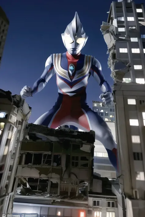masterpiece, best quality, 1boy, alien, male focus, solo, 1boy, tokusatsu,full body, (giant), railing, glowing eyes, glowing, from below , white eyes,night,
<lora:dijia-000006:1> <lora:pvcGiantessLora_v1:0.4>,city,building,(Damaged buildings:1.3),tiltshift,(ruins:1.4)