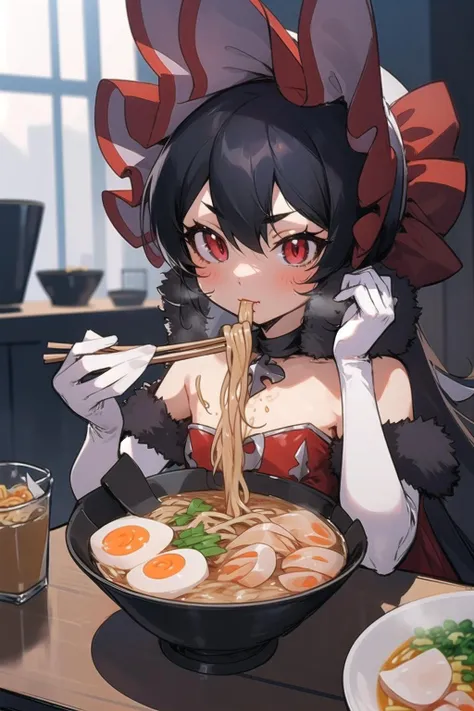<lora:Ilya_V1.0_anylora30step:0.7> ilya, flat chest, white elbow gloves, white leotard, ((ramen)), chopstick, tavern, <lora:ramen_v4:1>