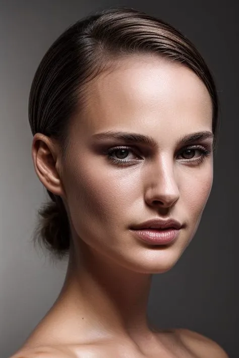natlp, full color portrait of woman, (oiled shiny skin:1.0), (slick undercut hair:1.0), close up,
masterpiece, best quality, sharp focus, highres 8k uhd, ultra-detailed, rim light, deep grey background,
 <lora:NataliePortmanV1:0.75>