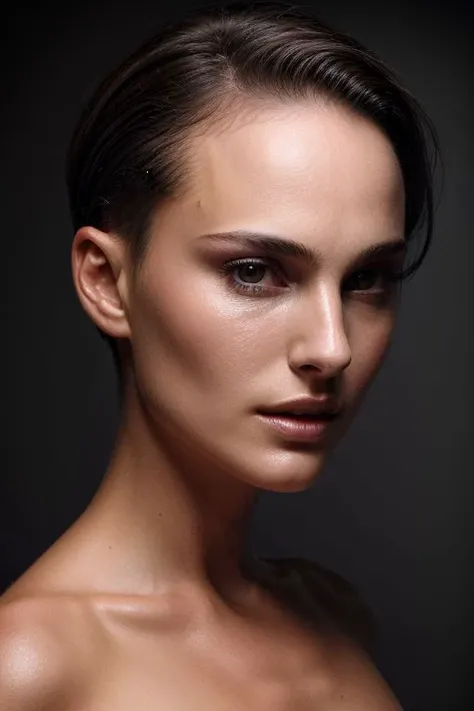 natlp, full color portrait of woman, (oiled shiny skin:1.0), (slick undercut hair:1.0),
masterpiece, best quality, sharp focus, highres 8k uhd, ultra-detailed, rim light, deep grey background,
 <lora:NataliePortmanV1:0.7>