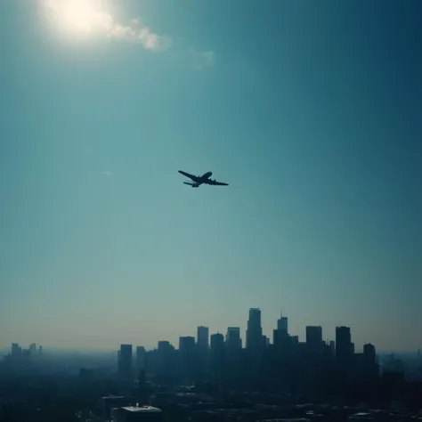 cinematic film still of  <lora:Cool Lighting Style:1> Blue Cool Lighting Style
 <lora:Chiaroscuro Lighting Style:1>
dramatic, cinematic, shadow, partially covered in shadow, a city skyline with a plane flying over it Chiaroscuro Lighting Style, outdoors, sky, tree, no humans, building, scenery, city, cityscape, skyscraper, shallow depth of field, vignette, highly detailed, high budget, bokeh, cinemascope, moody, epic, gorgeous, film grain, grainy