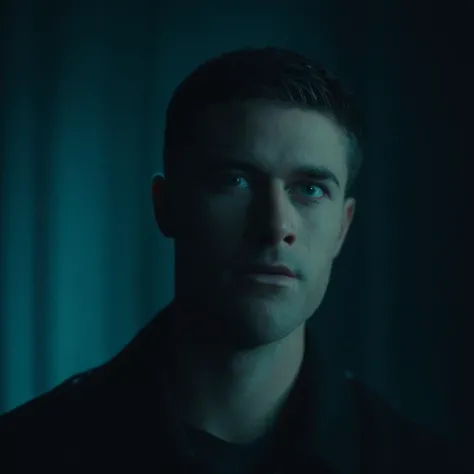 cinematic film still of <lora:Cool Lighting Style:1>
cool light,a man with a teary face in the dark,cool lighting style,solo,looking at viewer,blue eyes,simple background,black hair,1boy,closed mouth,male focus,black background,portrait,realistic,dark , 5600k, blue color, teal color, cool color, cyan color, white color, shallow depth of field, vignette, highly detailed, high budget, bokeh, cinemascope, moody, epic, gorgeous, film grain, grainy