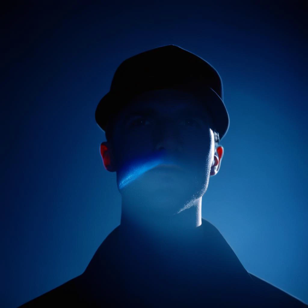 cinematic film still of <lora:Cool Lighting Style:1> Blue Cool Lighting Style
<lora:Chiaroscuro Lighting Style:1>
dramatic, cinematic, shadow, partially covered in shadow, a man with a hat and a tape over his face Chiaroscuro Lighting Style, solo, 1boy, monochrome, greyscale, male focus, glowing, silhouette, shallow depth of field, vignette, highly detailed, high budget, bokeh, cinemascope, moody, epic, gorgeous, film grain, grainy