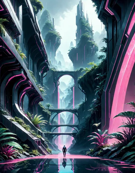 masterpiece,highres,realistic,best quality,beautiful landscape,panoramic landscape,
Venturer,
pearlescent,
abyss,
transdimensional gateways,
cybernetic jungle on the background,
Neon Pink and Millennial Pink and Steel Gray,
TimeCollapseX style, fantasy, elegant<lora:TimeCollapseX_epoch_10:1><lora:perfect feet:1><lora:Perfect Hands:1>