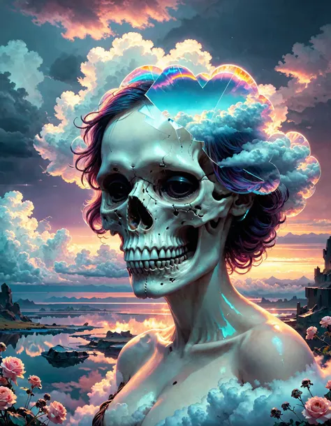 masterpiece,highres,realistic,a landscape,
clouds,beauty,glitch,ethereal glow of twilight,TimeCollapseX, Render, skull background,8k, post-processing, digital painting, trending on pinterest, VOGUE, anatomical, concept art, sharp focus, illustration, by Tom Bagshaw and Daniel Gerhartz and Albert Aublet and Lawrence Alma-Tadema and alphonse mucha<lora:TimeCollapseX_epoch_10:1>