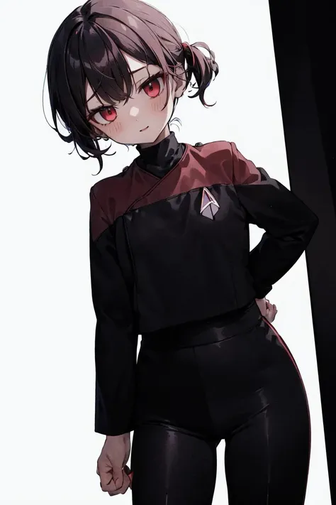woman wearing (pcdst red uniform,black pants,black long sleeves:1.2)<lora:STPicardUniforms:0.8>
