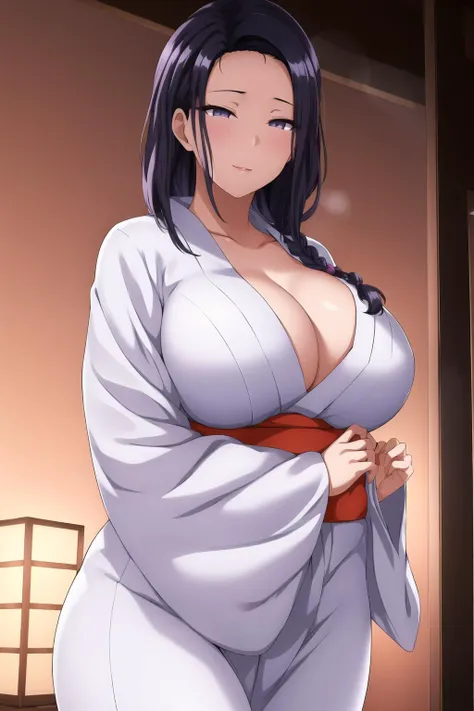 (Night:1.7), Japan, Tokyo, CityView, Before Window,
Standing at attention,
(White_kimono:1.3),cleavage,
<lora:Tsubaki_Miyajima_Saimin_Seishidou-KK77-V2:0.7>,
black_hair, long_hair, hair_pulled_back,parted_lips,purple_eyes, braid,
1 girl, 24yo,mature female,Beautiful Finger,Beautiful long legs,Beautiful body,Beautiful Nose,Beautiful character design, perfect eyes, perfect face,
looking at viewer, in the center of the image,
NSFW,official art,extremely detailed CG unity 8k wallpaper, perfect lighting,Colorful, Bright_Front_face_Lighting,
(masterpiece:1.0),(best_quality:1.0), ultra high res,4K,ultra-detailed,
photography, 8K, HDR, highres, absurdres:1.2, Kodak portra 400, film grain, blurry background, bokeh:1.2, lens flare, (vibrant_color:1.2)
(Beautiful,large_Breasts:1.4), (beautiful_face:1.5),(narrow_waist),