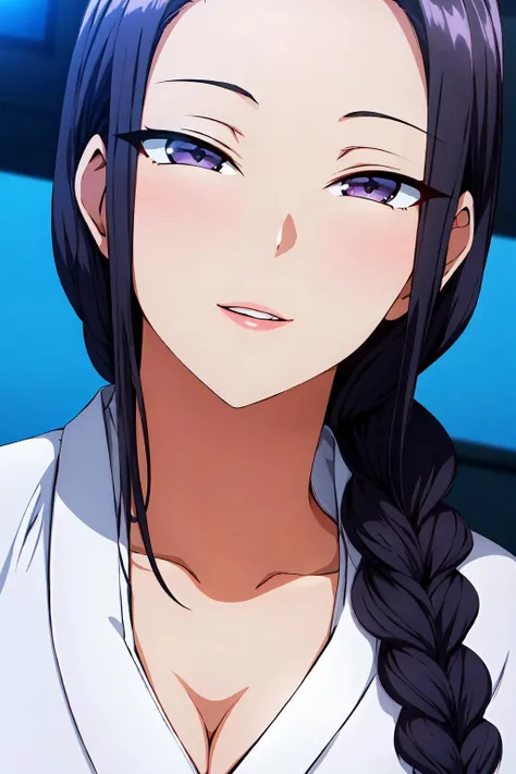 (White_kimono:1.3),cleavage,
<lora:Tsubaki_Miyajima_Saimin_Seishidou-KK77-V2:0.7>,
black_hair, long_hair, hair_pulled_back,parted_lips,purple_eyes, braid,
1 girl, 20yo,Young female,Beautiful Finger,Beautiful long legs,Beautiful body,Beautiful Nose,Beautiful character design, perfect eyes, perfect face,expressive eyes, looking at viewer, in the center of the image,(light_smile:0.5), official art,extremely detailed CG unity 8k wallpaper, perfect lighting,Colorful, Bright_Front_face_Lighting,shiny skin, (masterpiece:1.0),(best_quality:1.0), ultra high res,4K,ultra-detailed, photography, 8K, HDR, highres, absurdres:1.2, Kodak portra 400, film grain, blurry background, bokeh:1.2, lens flare, (vibrant_color:1.2) (Beautiful,large_Breasts:1.0), (beautiful_face:1.5),(narrow_waist)