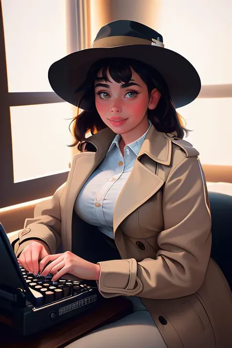 DEN_mila_santos
a 1940s private investigator wearing a trench coat and rimmed hat sitting in a drab dank office at the desk using a typewriter, private investigator, 1940s,
bokeh, f1.4, 40mm, photorealistic, raw, 8k, textured skin, skin pores, intricate details <lora:epi_noiseoffset2:1>, epiCRealism <lora:ClothingAdjuster3:-1.3>