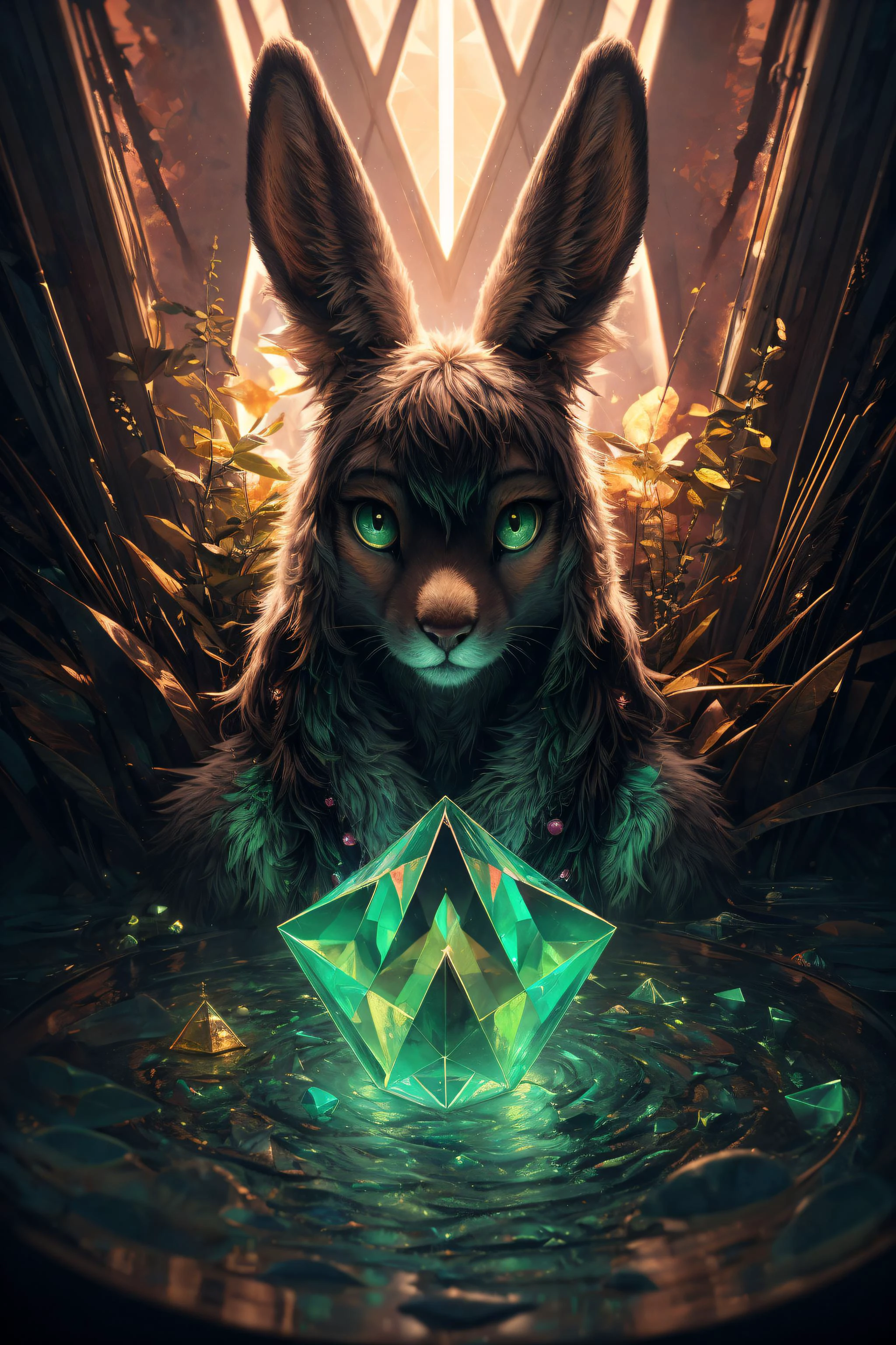 (best quality, masterpiece, detailed, 8k), breathtaking ,RAW, realistic,
<lora:Tools Add Detail:0.3>
nvdreampunk, (abstract surrealism:1.3), mixed media, Elegant girl, furry anthro bunny, large shining Dark green eyes, silk, gems, glass, esoteric majesty, enlightened radiance, sacred geometry,
<lora:Styles Dreampunk:1>
detailed fur texture, subsurface scattering, (masterpiece, award-winning, professional, HDR)