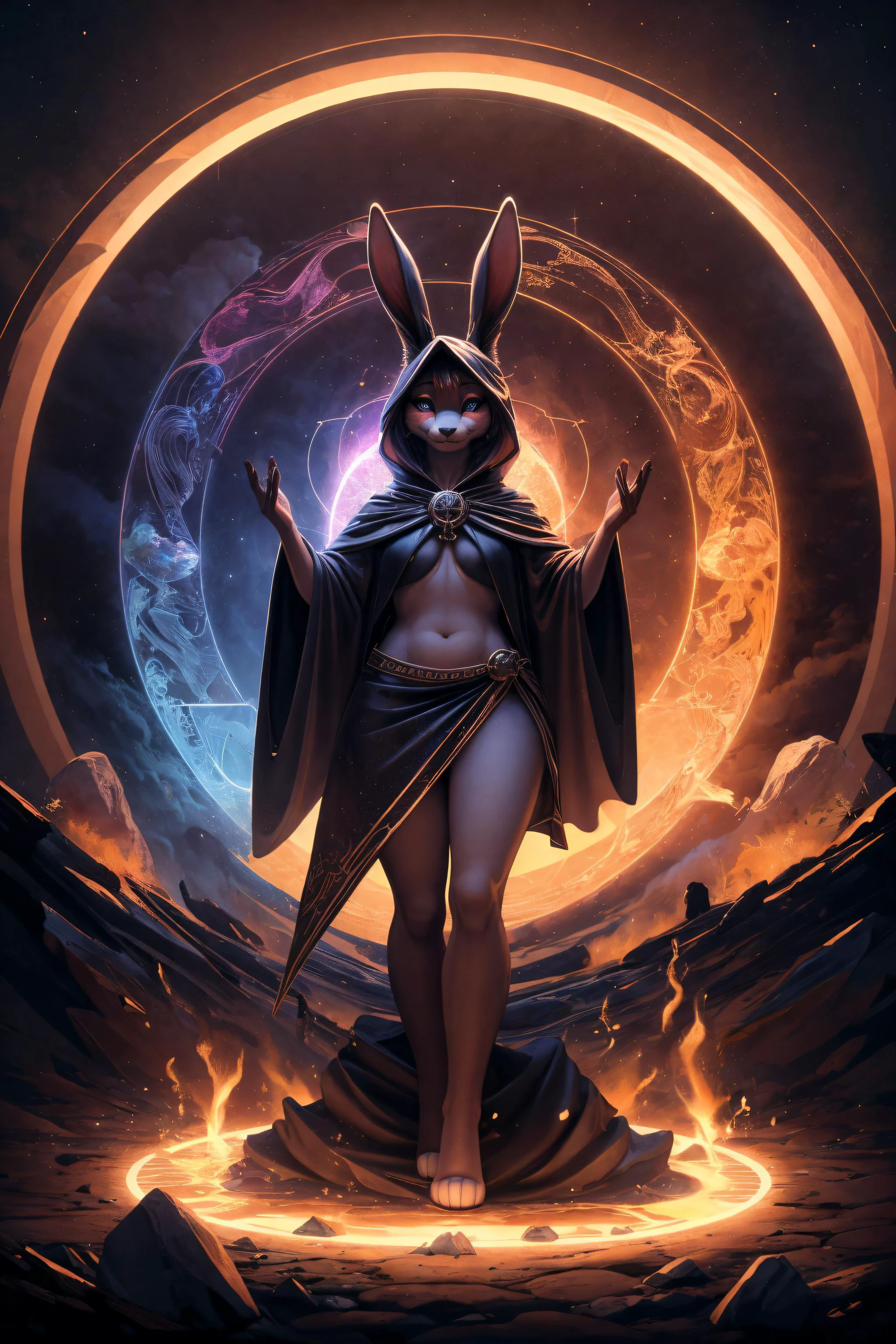(best quality, masterpiece, detailed, 8k), breathtaking ,RAW, realistic,
<lora:Tools Add Detail:0.3>
nvdreampunk, (abstract surrealism:1.3), mixed media, Sightly girl, furry (anthro bunny:1.1), large shining Chestnut eyes, full body, Slick, Kava Kava, Zenithal Hour Angle, magic spell circle, wearing Glitter,Enshroud,Celestial Radiance,Arcane Crystals,Glamorous,Alluring Oracle Draped Skirt, Transcend,Hypnotic Witch's Cloaks , , Bandana, ,
<lora:Styles Dreampunk:1.1>
detailed fur texture, subsurface scattering, (masterpiece, award-winning, professional, HDR)