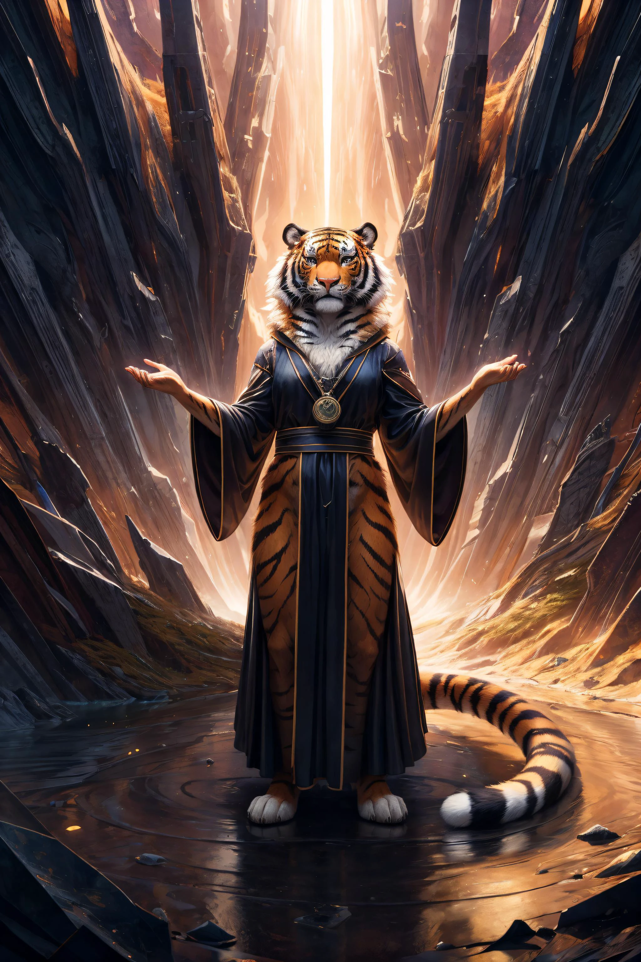 (best quality, masterpiece, detailed, 8k), breathtaking ,RAW, realistic,
<lora:Tools Add Detail:0.3>
nvdreampunk, (abstract surrealism:1.3), mixed media, Pleasing girl, furry (anthro tiger:1.1), large shining Dark brown eyes, full body, Twisted, Dong Quai, Entropy, fractal spell effects, wearing Magician Robes , , , ,Lock pendant ,
<lora:Styles Dreampunk:1.1>
detailed fur texture, subsurface scattering, (masterpiece, award-winning, professional, HDR)