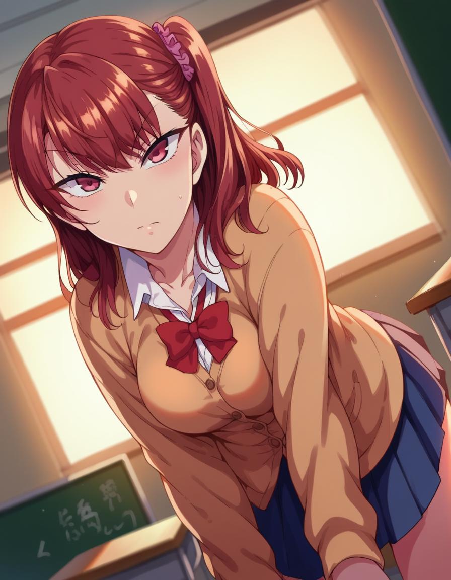 Anime girl with red hair and glasses in a classroom - SeaArt AI
