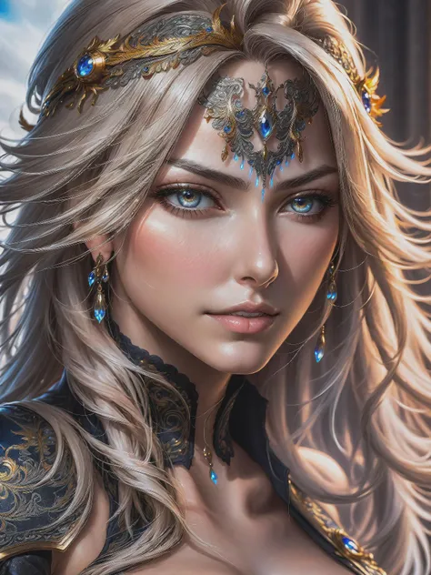 photo, 8k portrait of beautiful woman, ((final fantasy still)), (((sexy attire))), intricate, elegant, highly detailed, majestic, digital photography, a (masterpiece, sidelighting, finely detailed beautiful eyes: 1.2), hdr, (((realistic))), high definition