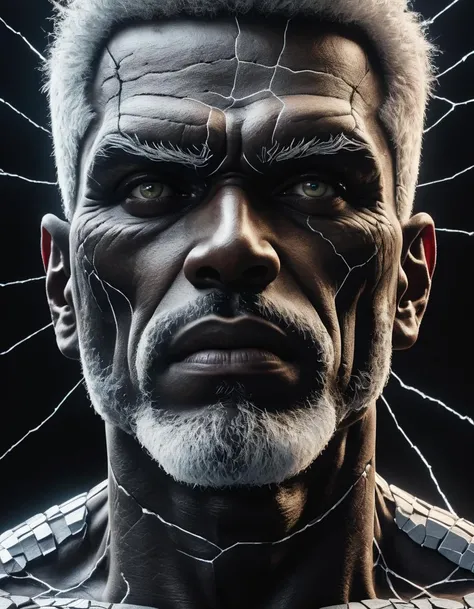 black supersuit, humanoid man made of stone, (light emitting from cracks:1.18), (white electricity), (diamond iridescence), skin pores, rough skin, textured skin, upper body, male, ((masterpiece, best quality)), night, dark theme, muscular, (white hair:1.3), outdoors, (starry sky:1.18), detailed background, analog cinematic, film grain, (close up:0.9), dynamic feel, ambience, hdr, clear detailed eyes, high resolution, (fracture:1.2), emissive glow, (light particles)
, detailed, realistic, 8k uhd, high quality