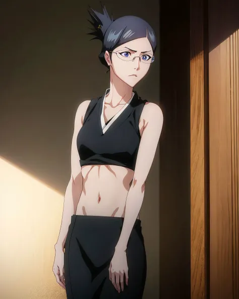 (masterpiece:1.4),(best quality:1.4),
<lora:style_bleach alt:0.7>,(bleach style),(cinematic lighting),sidelight,superb,8k wallpaper,extremely detailed,award-winning, (navel),
<lora:character_nanao ise_bleach:0.9>,(nanao_ise:1.2),glasses,folded ponytail, solo