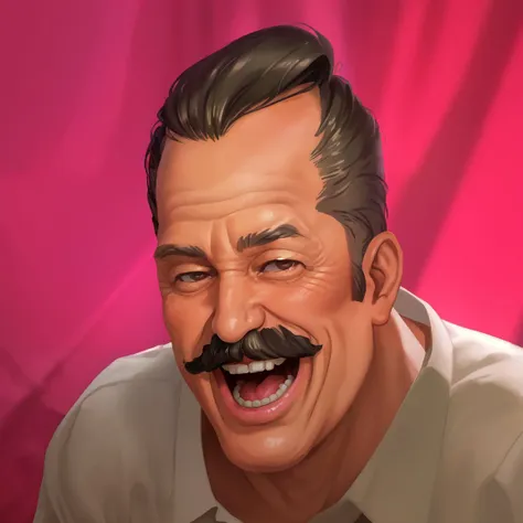 a realistic portrait of the kekw meme guy, old spanish man, laughing so hard, (((missing teeth))), tanned skin, hair slicked back, mustache