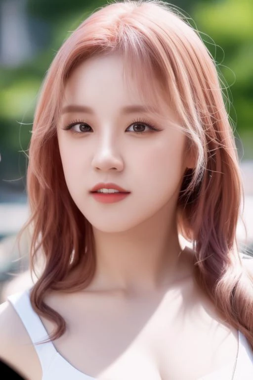 <lora:gidleYuqiV1:1>,Yuqi, woman,complex 3d render ultra detailed, smile, portrait of beautiful woman, moody portrait, striking features, beauty, intricate details, dramatic composition, tension, contrast, texture, realism, high-quality rendering, stunning art, high quality, film grain, Fujifilm XT3,swirly bokeh,(realistic, photo-realistic:1.2),RAW photo,physically-based rendering,(looking at viewer:1.4),(8k, best quality, masterpiece:1.2),(full body shot:1.1),octane render,extremely detailed CG, unity 8k wallpaper,in street,urban,city,(studio soft light,sunlight:1.2),(standing:1.1),(a girl is wearing sleeveless:1.5),hyper realistic detail shiny skin,ultra detailed,(ultra realistic:1.2),(intricate:1.2),(photorealistic:1.2),1girl,(skinny:1.3),detailed background ,(large breasts:1.1)