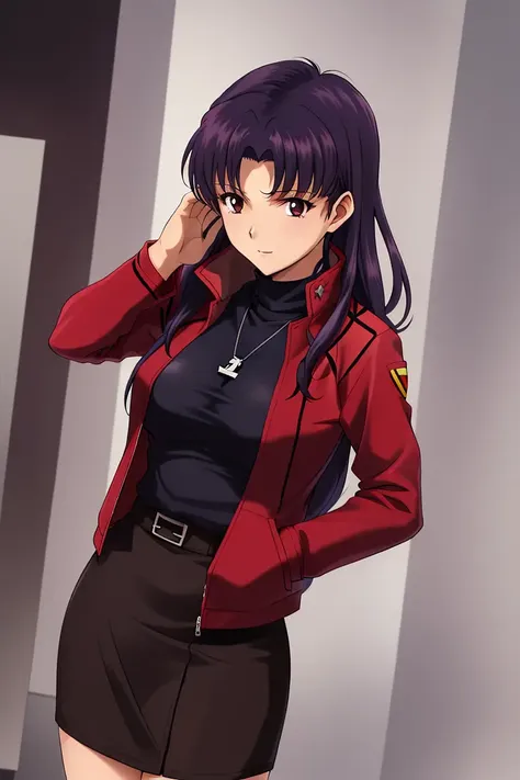 <lora:Katsuragi_Misato:0.45>, Katsuragi_Misato, 
1girl, solo, purple_hair, long_hair, katsuragi_misato, pencil_skirt, skirt, jacket, red_jacket,
high detail,Cinematic light, intricate detail,highres, high detail,detailed,best quality,