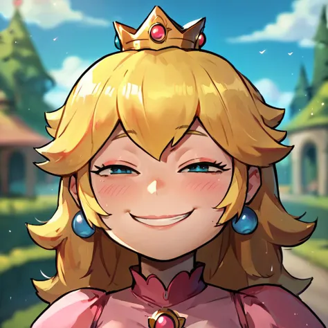 1girl, princess peach, blurry background, comical face, half-closed eyes, meme, smirk, blush, <lora:xl_anya's_heh_face(pony)3:0.75>, score_9, score_8_up, score_7_up, score_6_up, score_5_up, score_4_up,