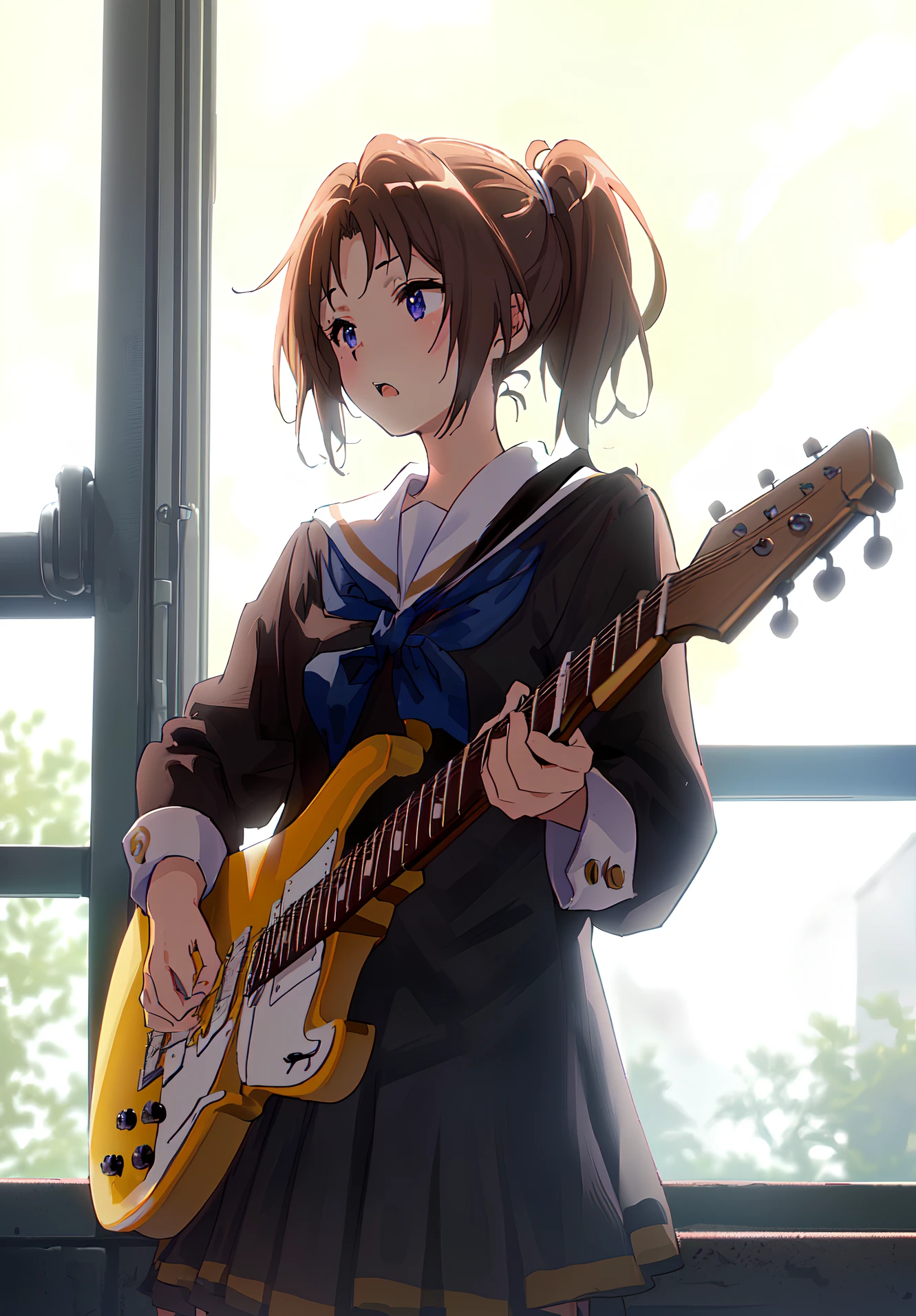 (masterpiece), (best quality),1girl,kitauji_high_school_uniform <lora:natsuki :0.8>,playing guitar