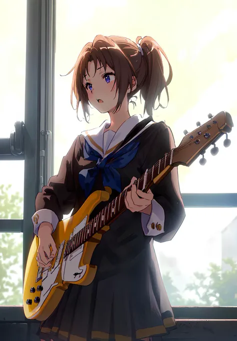 (masterpiece), (best quality),1girl,kitauji_high_school_uniform <lora:natsuki :0.8>,playing guitar