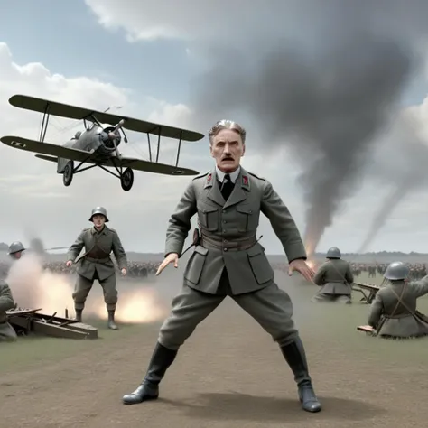 <lora:SDXL Chaplin films The Great Dictator-000001:0.8>
Chaplin films, best quality, high quality, highres, masterpiece, sharpening, 3D, animated, full body,
looking at viewer, dynamic pose, war, battlefield, airplane,