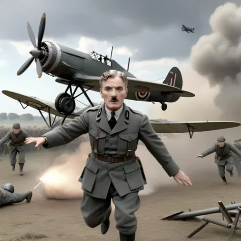 <lora:SDXL Chaplin films The Great Dictator-000001:0.8>
Chaplin films, best quality, high quality, highres, masterpiece, sharpening, 3D, animated, full body,
looking at viewer, dynamic pose, war, battlefield, airplane,