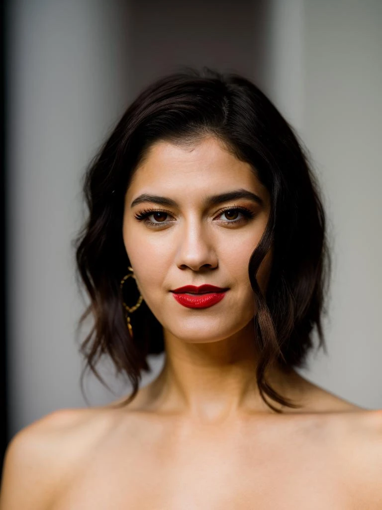 Realistic photo of a beautifulm4ry3w-v1 woman, 1girl, solo, looking at viewer, smile, brown hair, black hair, brown eyes, jewelry, upper body, earrings, blurry, lips, makeup, blurry background, watermark, lipstick, web address, realistic, red lips, soft lighting, professional Photography, Photorealistic, detailed, RAW, analog, sharp focus, 8k, HD, DSLR, high quality, Fujifilm XT3, film grain, award winning, masterpiece<lora:m4ry3w-v1:1.0>