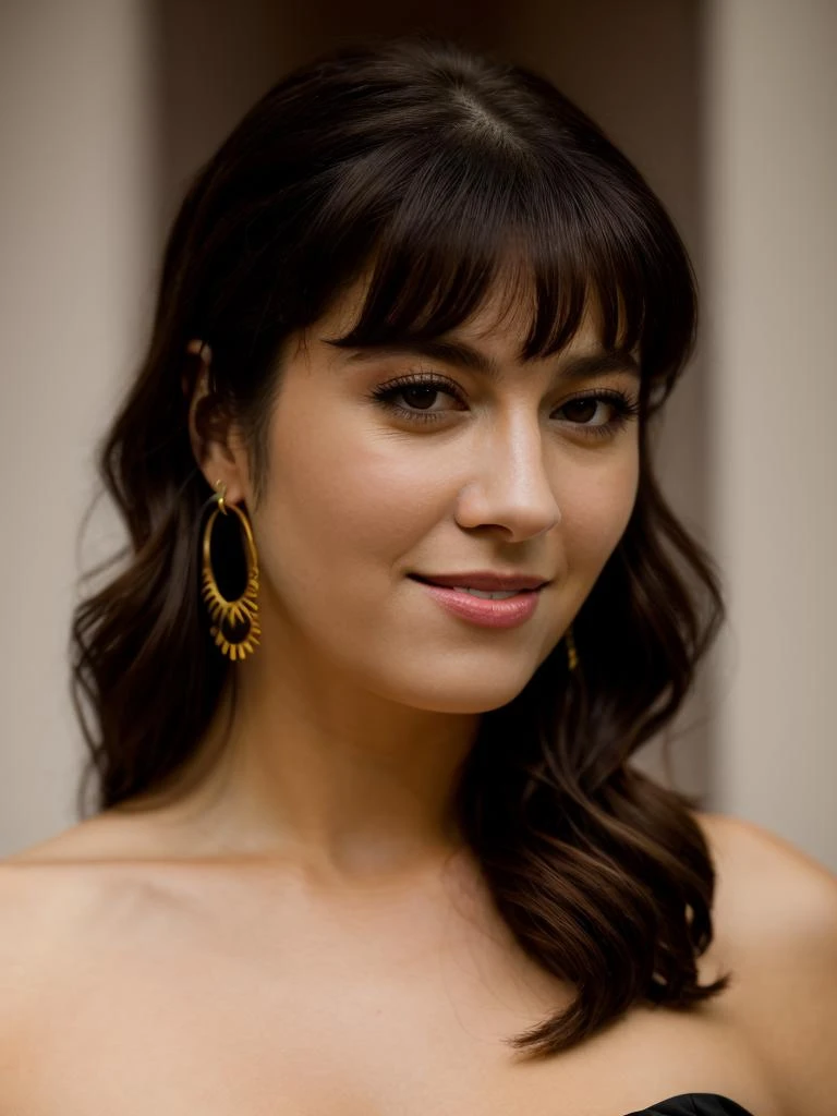 Realistic photo of a beautifulm4ry3w-v1 woman, 1girl, solo, long hair, breasts, smile, brown hair, dress, cleavage, brown eyes, jewelry, medium breasts, earrings, black dress, bracelet, lips, looking to the side, watermark, money, soft lighting, professional Photography, Photorealistic, detailed, RAW, analog, sharp focus, 8k, HD, DSLR, high quality, Fujifilm XT3, film grain, award winning, masterpiece<lora:m4ry3w-v1:1.0>