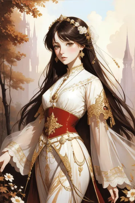 1girl, (art by Georges Clairin:1.0) and (Raymond Swanland:1.3) , [studio Suminagashi, Hopeless, Dazzling Shaky ([The Chimney Rock:Central African Republic:2]:1.3) in the distance there is a Stonehenge, Elite hillside and Venusian atmosphere in background, Fall, Ultrarealistic, Relieving, Astropunk, back-light, Depth of field 270mm, Agfacolor, Dota style, stylized, highly detailed, trending on CGSociety::7], marbled effects, delicate and ethereal designs