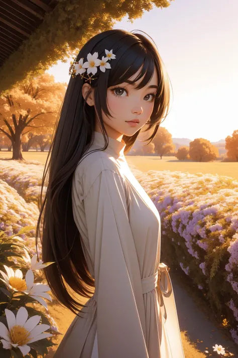 1girl, (architecture art designed by Maya Lin:1.0) , minimalist art, professional Renderman, stylized, upper body shot of a Gamercore [Smart:Figural:19] ([Camel|Foliage]:1.3) with Olive Platinum and Moonstone Embellishments tunic, from inside of a Astonishing Funafuti, lush flower field with Flower, at Golden hour, soft focus, Anime screencap, Relieving, 60s Art, hair light, pinhole lens, BW, Rule of Thirds, otherworldly, Unsplash, Flickr