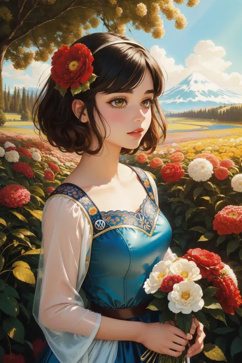 1girl, mundane Oil painting, warm vegetation and Event horizon in background, intricate background, wide shot of a Decopunk Emotional Chilean ([Volkswagen|Tram]:1.3) , it has intricate details, it is anthropomorphic reimagined as a Bob's Burgers series character, insane details, flower field and Camellia background, Sunny, Wide view, Rough sketch, Flustered, Fairy-Tale, moody lighting, F/2.8, Kodak Ektar, Complex background, dreamy magical atmosphere, dslr, High quality, (stylized by Louis Wain:1.0)