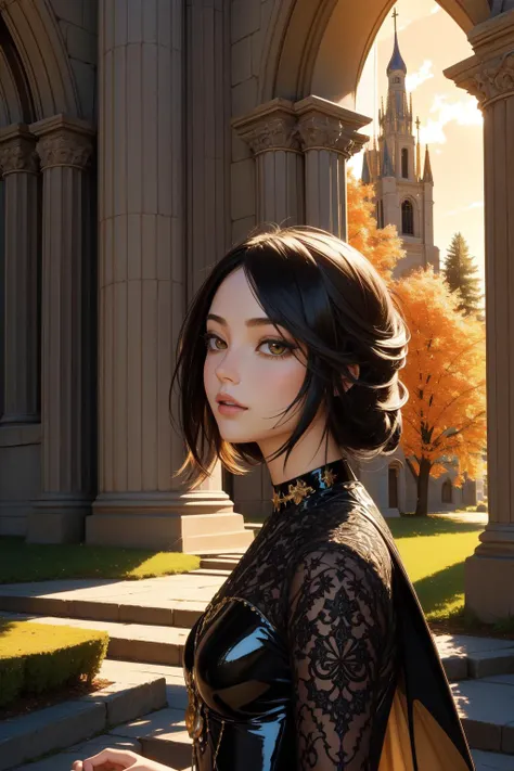 1girl, dark digital sculpture made of Alligator skin of a summer hillside and Terrestrial planet in background, fairy tale, ("The Church of Mythology":1.3) , it is very Lace and Alien, at Sunset, deep focus, Maximalist, Zen, Feralcore, Amber lighting, Selective focus, triadic colors, glittering, Bright design, 64K, most beautiful artwork in the world, tranquil