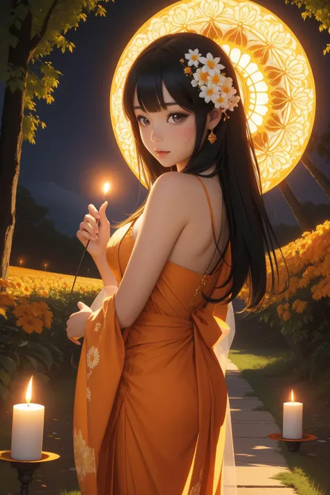 1girl, detailed Digital art, (electric orange theme:0.7) , landscape of a Natural Glad ([Alcázar of Segovia:Cambodia:5]:1.3) from inside of a Portal, crowded flower field with Forest, Summer, (detailed art by Keith Parkinson:1.1) , Vivid, Lustful, Baroque Art, Candle light, F/14, BW, Rule of Thirds, expressive brush strokes, UHD, pixiv, womanly