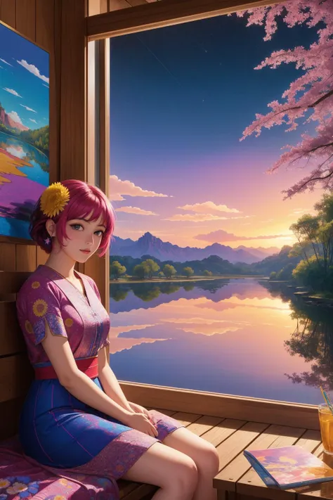 1girl, grand ceramic figurine, masterwork Digital painting, artistic Spray paint style of an intricate background, majestic, landscape of a Happy Enthralling Neon and Rainbow ([Uxmal|Sri Lanka]:1.3) from inside of a Tool shed, dense lake with Chrysanthemum, at Golden hour, (portrait art by Cuno Amiet:1.2) , Maximalist, Regret, hyper detailed, Surrealism Art, Reflected light, L USM, four colors, sunbeam, Maroon lightning bolts, dslr, Best quality, surreal, ultra detailed