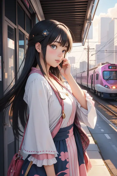 1girl, [ (art by Naomi Okubo:1.1) and (Laure Albin Guillot:0.8) and (Craig Davison:0.9) :2], vibrant art, mundane Spray paint style, awardwinning VRay, fairy tale, shot from side of a Australian Tonalism Arcane Western ([Facial cleanser|Bullet Train]:1.3) , it is with Boundless patterns, it is in a Western setting, in a World of Warcraft setting Perseus constellation background, Preppy city street with Waterfall, Smoky Conditions, Panorama, Overdetailed art, Regret, surreal, Margins Art, Ethereal Lighting, F/5, Provia, dripping fluorescent pink, Simplified style, Unsplash, UHD
