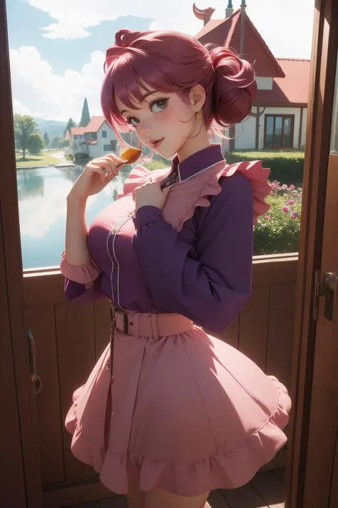 1girl, (figurativism art stylized by Norah McGuinness:1.3) and (Georges Papazoff:0.8) , colorful art, masterwork Octane render, pleasant, soft focus of a Burgundy, Platinum and Dusty Rose ([Stegosaurus|fruit tart]:1.3) , it is very Refreshing and Oversized, behance, from inside of a Hesitant Cottage, electric purple lake with Beehive, Hurricane, Very wide view, Dynamic, Happy, Villagecore, Black lighting, 50mm, Saturated, dynamic composition, Cross Processing, beautiful, extremely hyper aesthetic