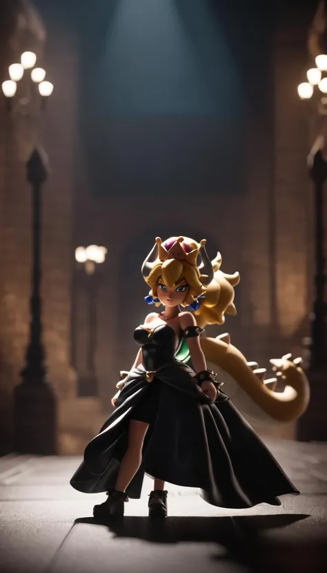cinematic film still Cinematic scene, hero view, Bowsette <lora:bowsette_xl_v1:1>, tail, action pose, detailed background, masterpiece, best quality, high quality, absurdres . shallow depth of field, vignette, highly detailed, high budget Hollywood movie, bokeh, cinemascope, moody, epic, gorgeous, film grain, grainy