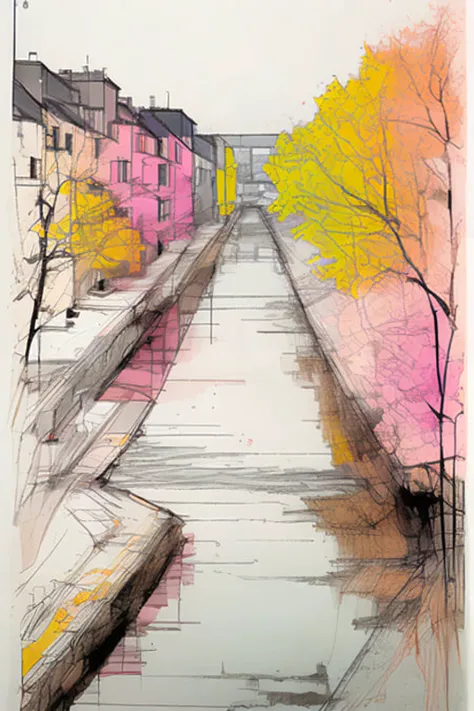 (samdoesarts:1.3), nvinkpunk, Dripping and falling, I see them rain. One by one the drops fall in a stain. Ink runs and rolls off the page like rivers. Season change and cold winds give me shivers. drawing, painting by famous artist, Piet Mondrian