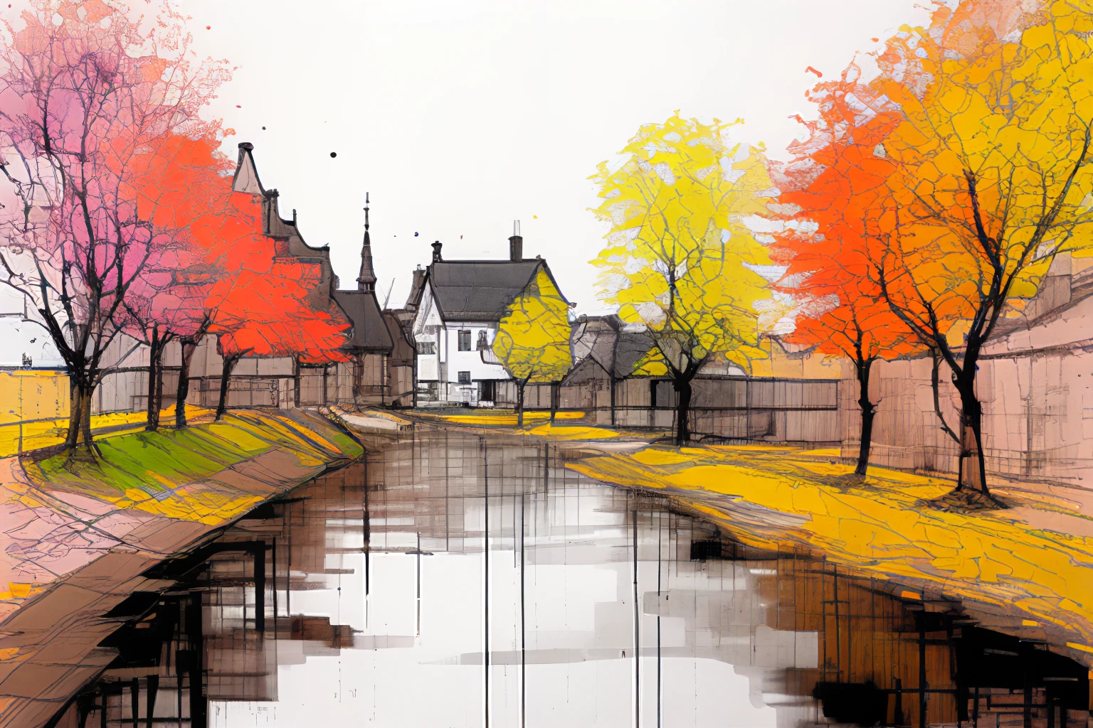 (samdoesarts:1.3), nvinkpunk, Dripping and falling, I see them rain. One by one the drops fall in a stain. Ink runs and rolls off the page like rivers. Season change and cold winds give me shivers. drawing, painting by famous artist, Piet Mondrian, Alphonso Dunn