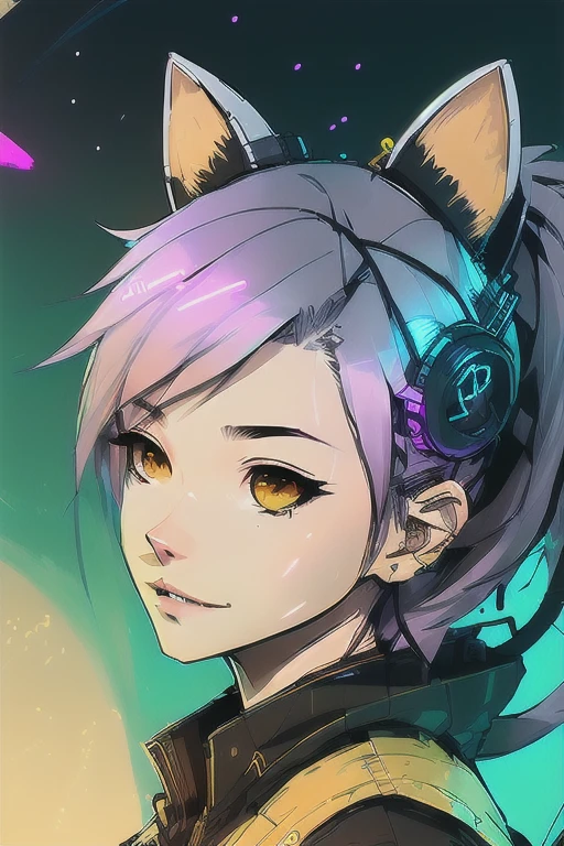 1girl, blond hair, cat_ears, animal_ears, solo, dark_skin, tan_skin, foggy neon futuristic, summer jacket, sakura falling, portrait style, looking_at_viewer, cinematic lighting, eyeliner, makeup, emotional, highly detailed, wide shot, sharp focus, ring light, rim lighting, octane render, ring light, rim lighting, nvinkpunk, samdoesarts