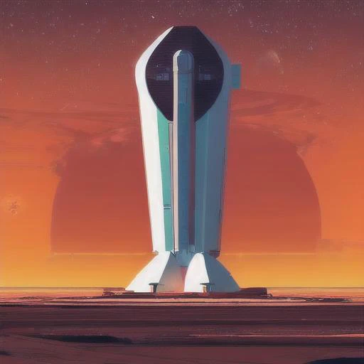 a space base, in orbit, over mars, cylindrical, rotating, futuristic, metallic, modern, art deco,