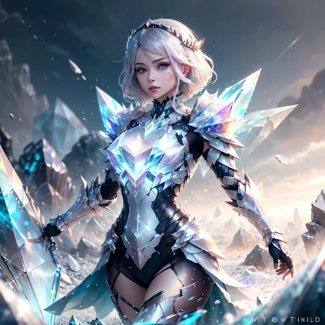 <lora:CrystallineAI-000009:.8>, CrystallineAI armor, female , colorful
