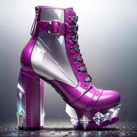 CrystallineAI : high heels, biker boots. product photo, design concept, intricate ; <lora:crystallineai_v10:0.74> ; magenta!, white!, latex! ;