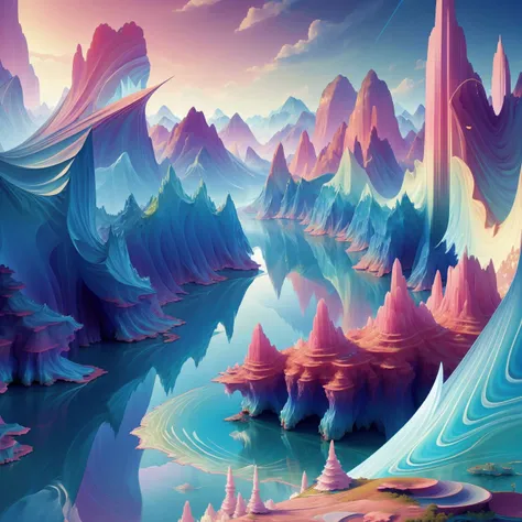 wallpaper, background, scenic landscape, tessellated, topographic style, psychedelic, highly detailed, sharp focus, fractal, <lora:CrystallineAI:1>