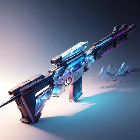 <lora:CrystallineAI-000009:1>, CrystallineAI rifle, concept art , colorful