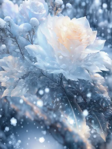 (masterpiece:1.3),(best quality:1.4),(ultra-detailed:1.1),(detailed light:1.1),(RAW photo:1.2),(photorealistic:1.4),(snowing:1.2),landscape,glass texture,spectral light,transparent glass texture,rainbow color,high detail luminescence,